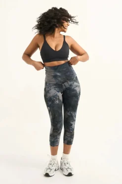 Dark and Moody Tie Dye Body Contouring - Panel Pocket Extra High Waisted Capri Leggings