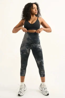 Dark and Moody Tie Dye Body Contouring - Panel Pocket Extra High Waisted Capri Leggings