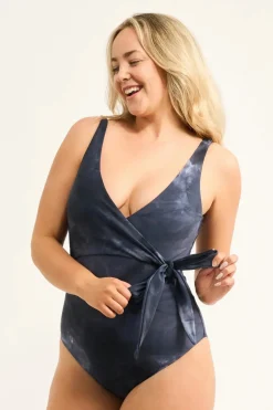 Dark And Moody Tie Dye Silky - Wrap One Piece W/ Extra Coverage Bottoms