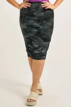Dark and Moody Tie Dye Soft To Touch - Ruched Midi Skirt