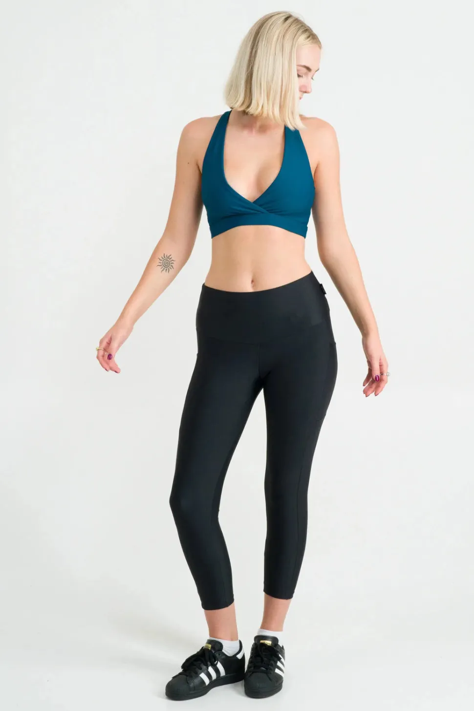 Dark Teal Performance - Cross Over Crop