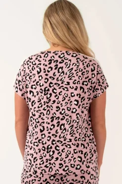 Dusty Pink Leopard Mania Modal - Lace Trim T-Shirt