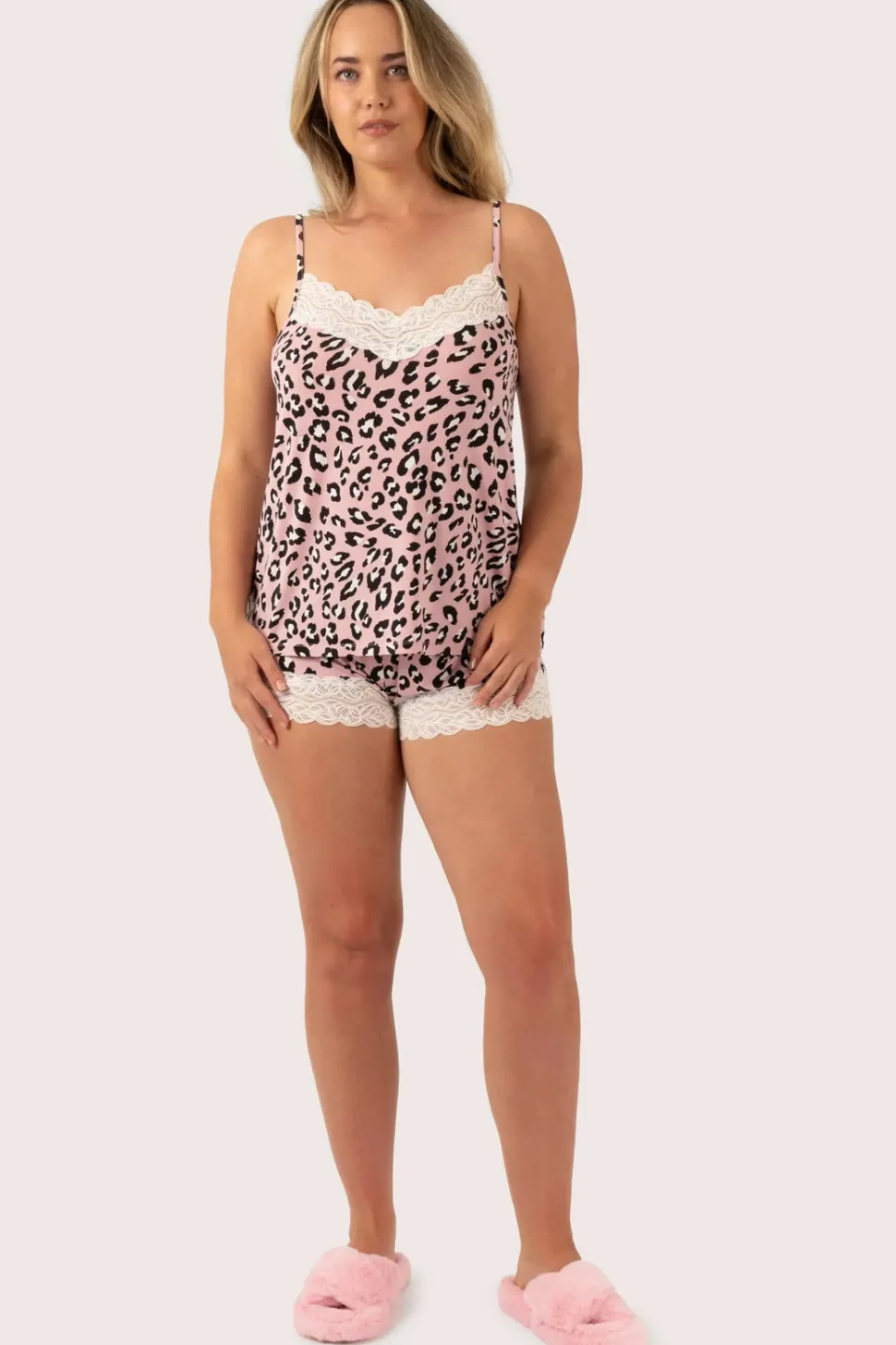 Dusty Pink Leopard Mania Modal - Lace Trim Cami