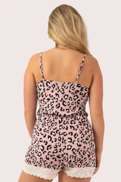 Dusty Pink Leopard Mania Modal - Lace Trim Playsuit