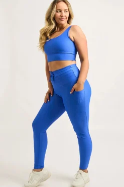 Electric Blue Performance - Panel Pocket Drawstring High Waisted Leggings