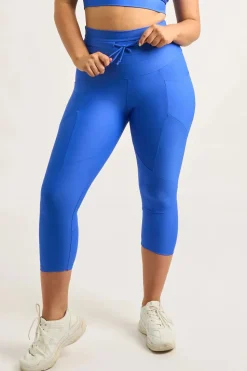 Electric Blue Performance - Panel Pocket Drawstring Capri Leggings