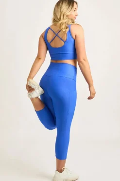 Electric Blue Performance - Panel Pocket High Waisted Capri Leggings