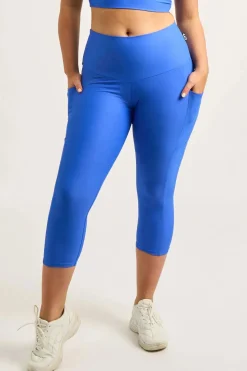 Electric Blue Performance - Panel Pocket High Waisted Capri Leggings