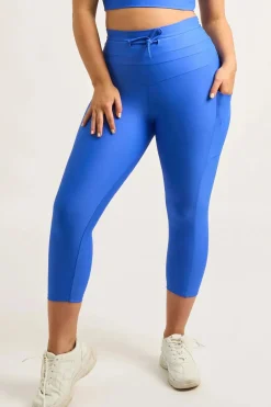 Electric Blue Performance - Panel Pocket Drawstring Capri Leggings