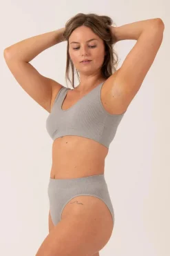 Grey Rib Seam Free - High Waist Bikini Briefs