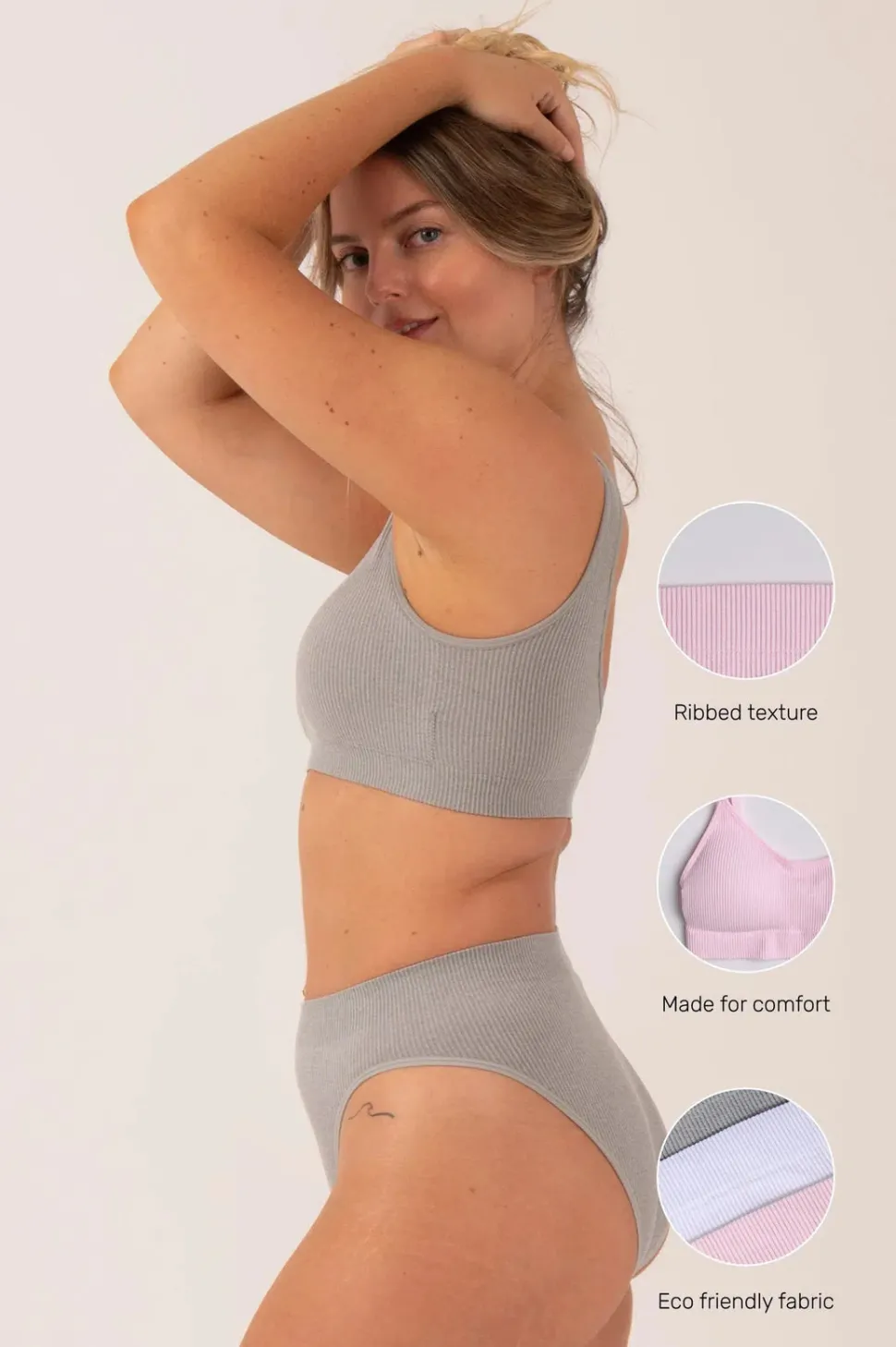 Grey Rib Seam Free - Plunge Bralette