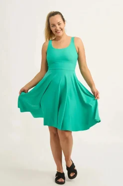 Jade Silky - Scoop Neck Comfort Crop Midi Dress W/ Pockets
