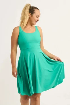 Jade Silky - Scoop Neck Comfort Crop Midi Dress W/ Pockets