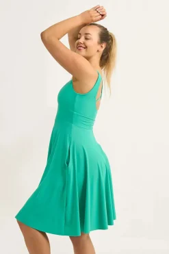 Jade Silky - Scoop Neck Comfort Crop Midi Dress W/ Pockets
