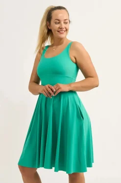 Jade Silky - Scoop Neck Comfort Crop Midi Dress W/ Pockets