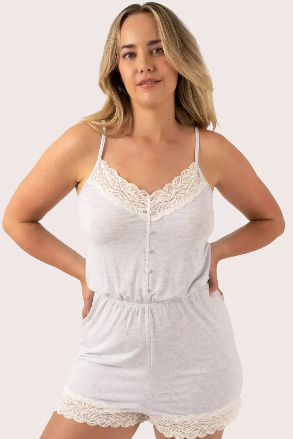 Light Grey Modal - Lace Trim Playsuit
