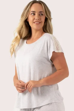 Light Grey Modal - Lace Trim T-Shirt