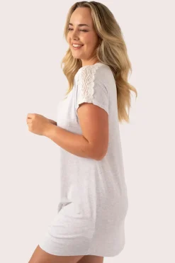 Light Grey Modal - Lace Trim T-Shirt Nightie