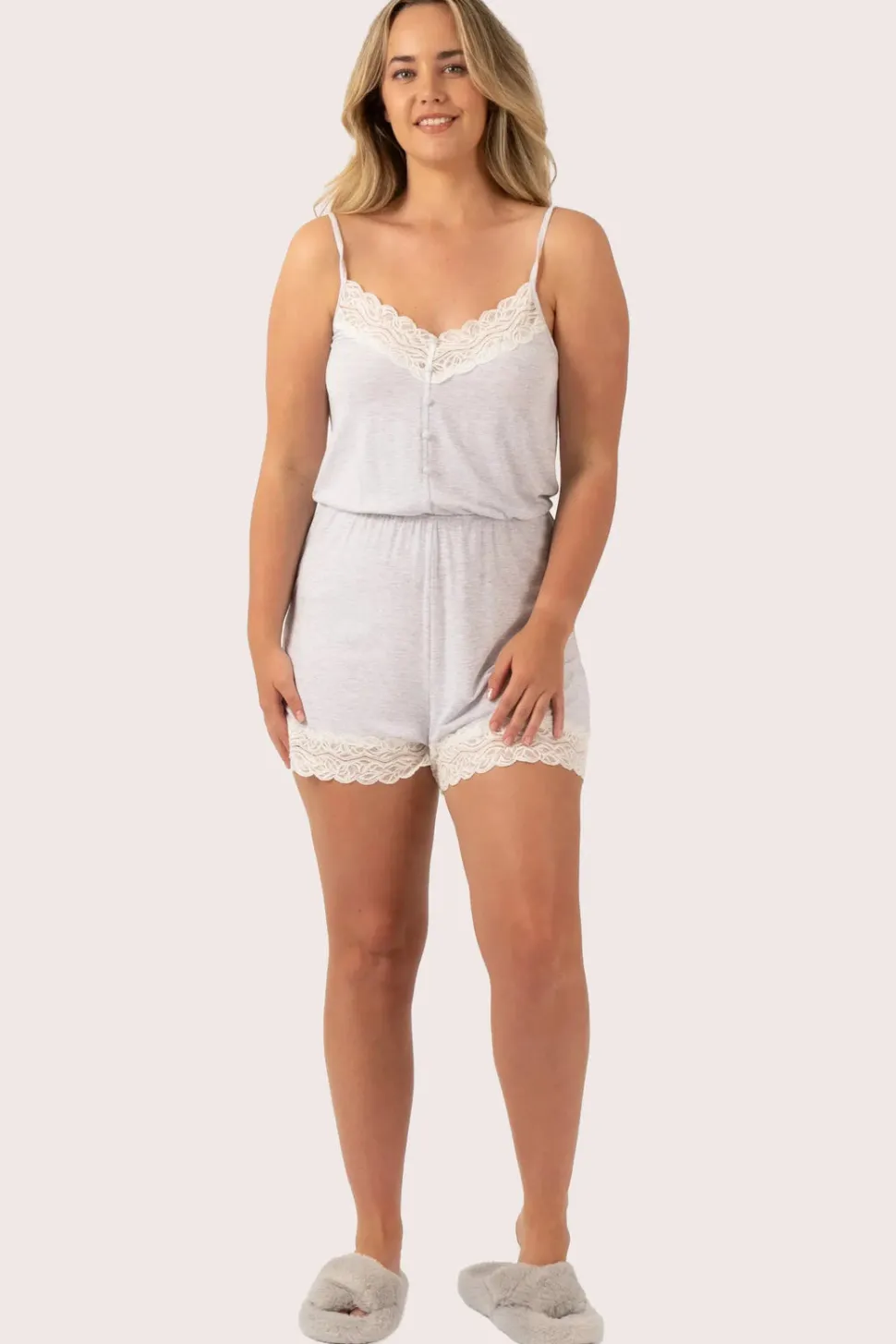 Light Grey Modal - Lace Trim Playsuit