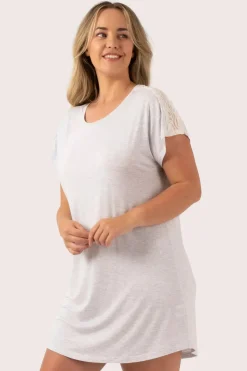 Light Grey Modal - Lace Trim T-Shirt Nightie