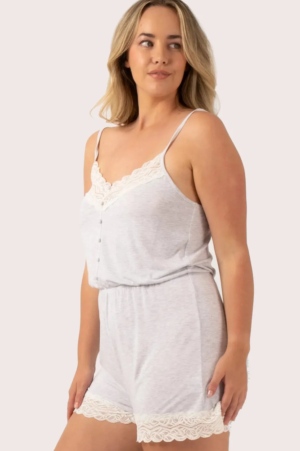 Light Grey Modal - Lace Trim Playsuit