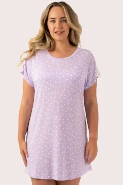 Lilac Spot Modal - Lace Trim T-Shirt Nightie