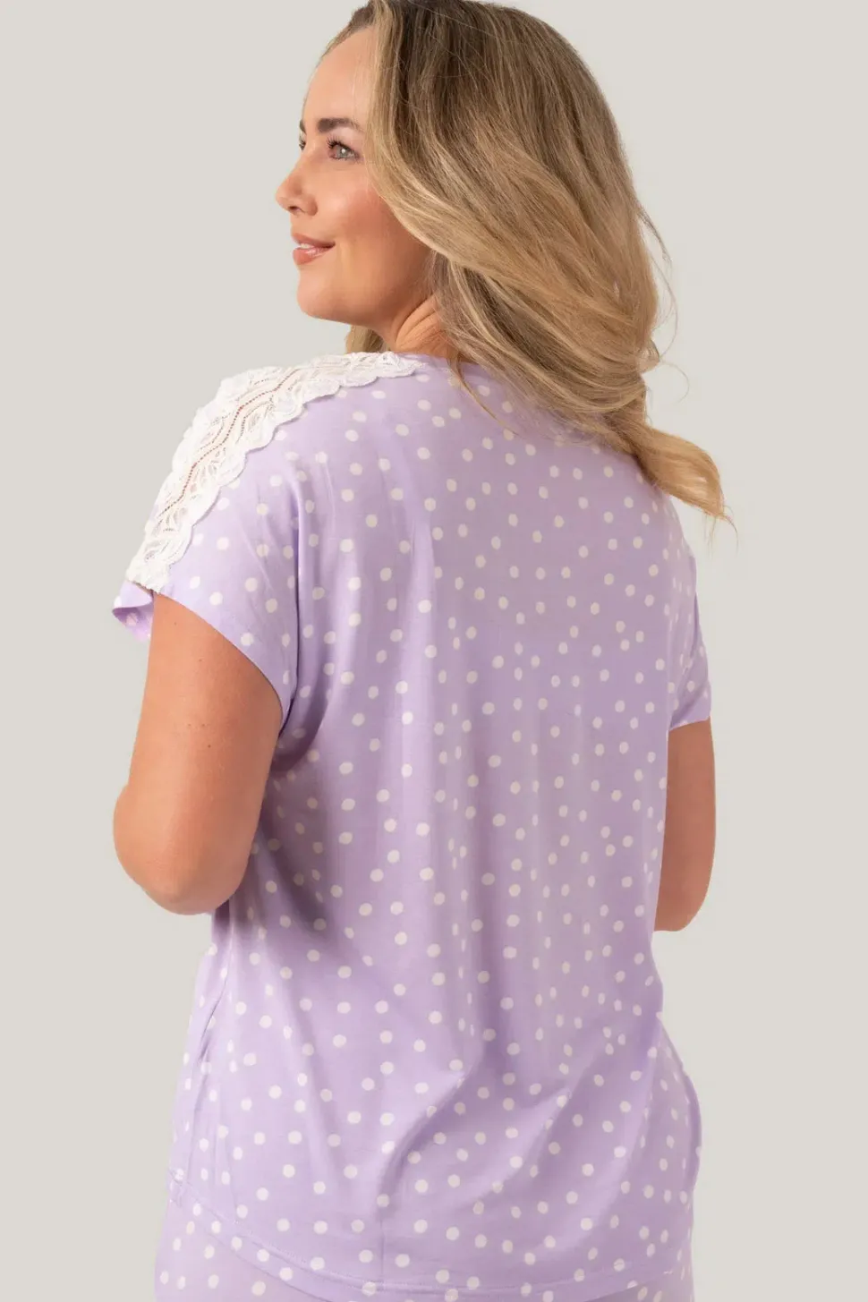 Lilac Spot Modal - Lace Trim T-Shirt