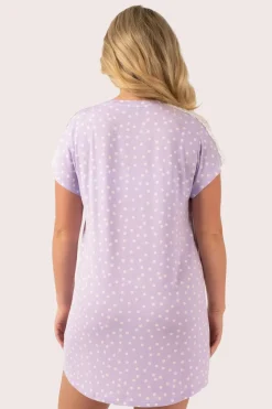 Lilac Spot Modal - Lace Trim T-Shirt Nightie