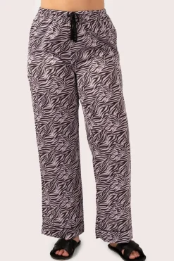 Lilac Wild Zebra Satin - Long Sleeve Button Up Shirt & Pants Pyjama Set