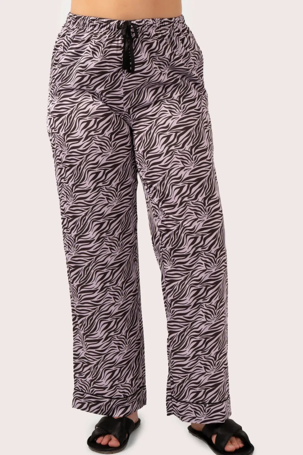 Lilac Wild Zebra Satin - Long Sleeve Button Up Shirt & Pants Pyjama Set