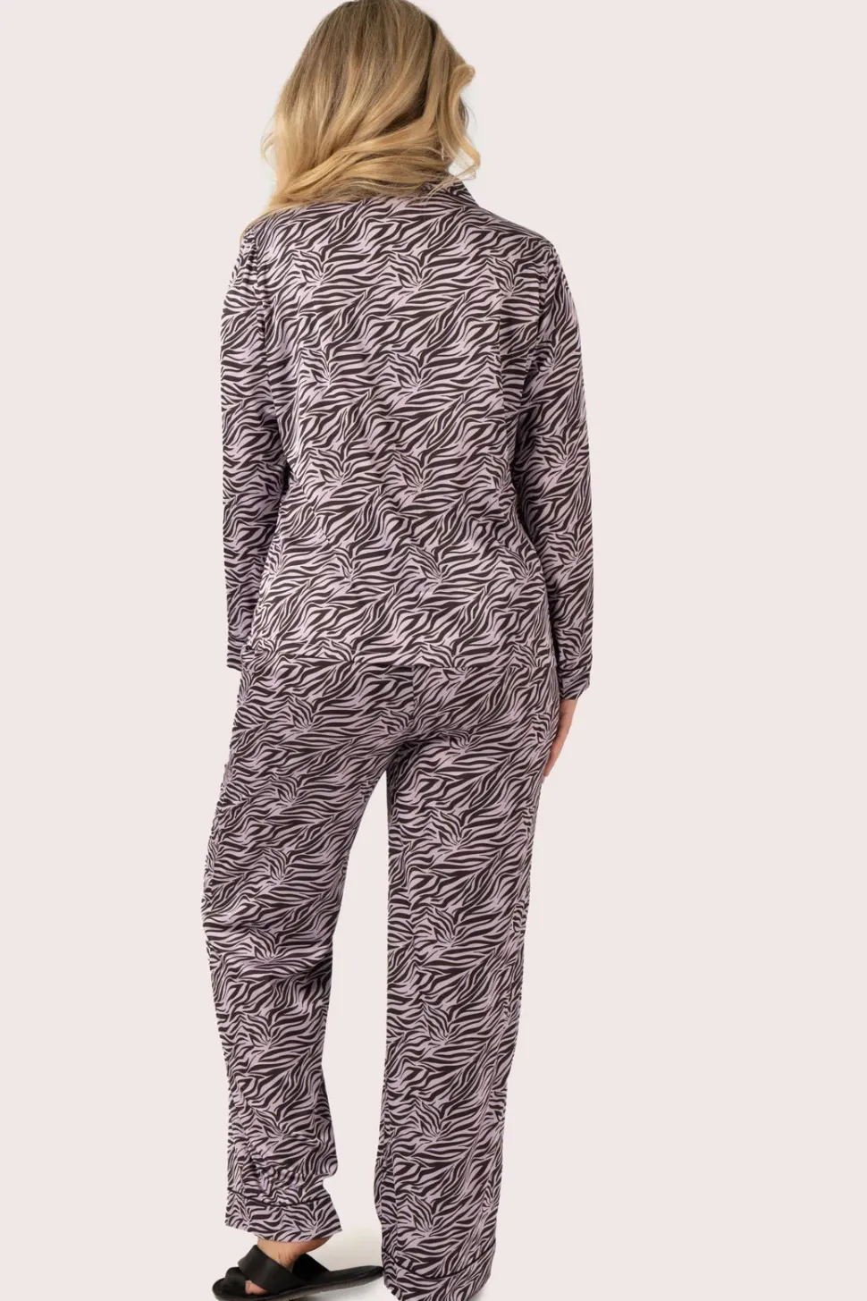 Lilac Wild Zebra Satin - Long Sleeve Button Up Shirt & Pants Pyjama Set
