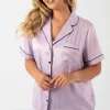 Lilac Zebra Jaquard Satin - Short Sleeve Button Up Shirt & Shorts Pyjama Set