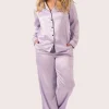 Lilac Zebra Jaquard Satin - Long Sleeve Button Up Shirt & Pants Pyjama Set