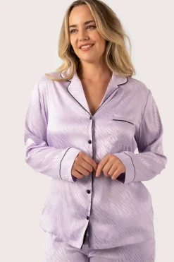 Lilac Zebra Jaquard Satin - Long Sleeve Button Up Shirt & Pants Pyjama Set