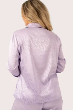 Lilac Zebra Jaquard Satin - Long Sleeve Button Up Shirt & Pants Pyjama Set