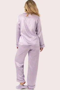 Lilac Zebra Jaquard Satin - Long Sleeve Button Up Shirt & Pants Pyjama Set