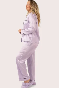 Lilac Zebra Jaquard Satin - Long Sleeve Button Up Shirt & Pants Pyjama Set