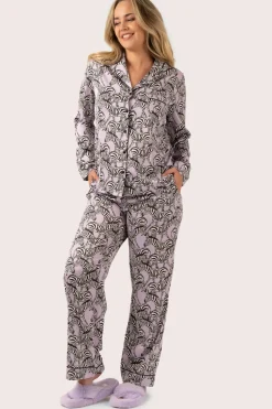 Lilac Zebra Zen Satin - Long Sleeve Button Up Shirt & Pants Pyjama Set