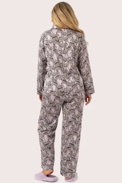 Lilac Zebra Zen Satin - Long Sleeve Button Up Shirt & Pants Pyjama Set