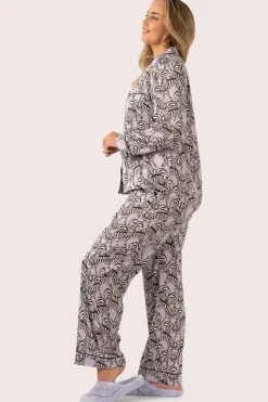 Lilac Zebra Zen Satin - Long Sleeve Button Up Shirt & Pants Pyjama Set