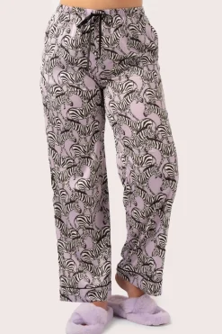 Lilac Zebra Zen Satin - Long Sleeve Button Up Shirt & Pants Pyjama Set