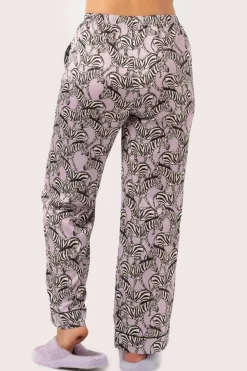 Lilac Zebra Zen Satin - Long Sleeve Button Up Shirt & Pants Pyjama Set