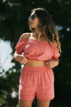 Linen Blend Pull On Short - Bubblegum Pink