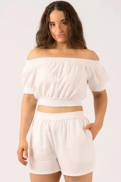 Linen Blend Pull On Short - White