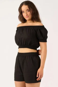 Linen Blend Pull On Short - Black
