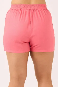 Linen Blend Pull On Short - Bubblegum Pink