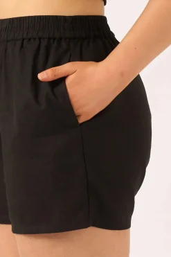 Linen Blend Pull On Short - Black
