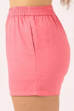 Linen Blend Pull On Short - Bubblegum Pink