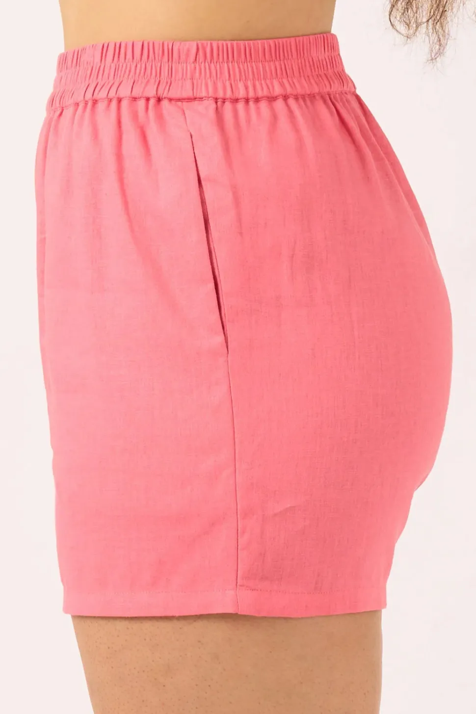 Linen Blend Pull On Short - Bubblegum Pink
