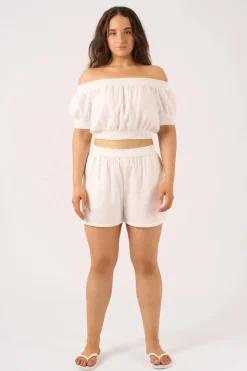 Linen Blend Pull On Short - White